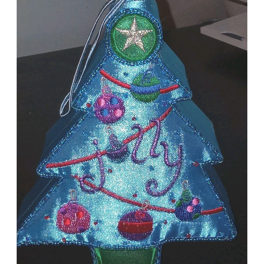 Vintage Blue‎ Christmas Tree  Satin Beaded Trinket Gift Box Ornament